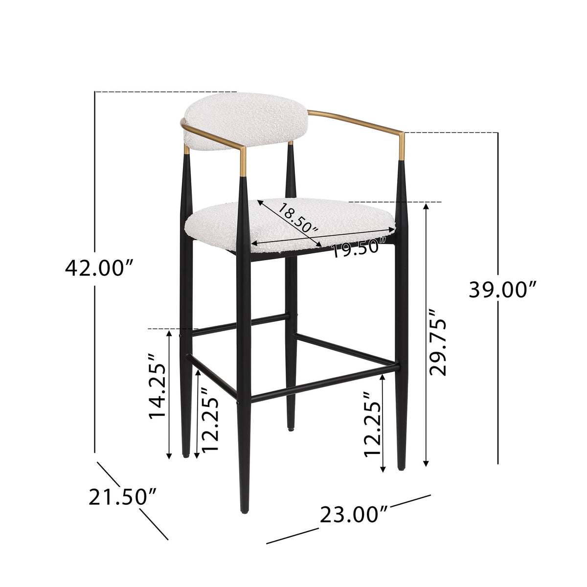 Upholstered Bar Stools with Backs for Kitchen Island - Set of 2 - Beige