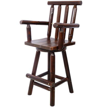 Rustic Bar Stool with Wide Armrest and 360° Swivel - Dark Brown or Light Brown