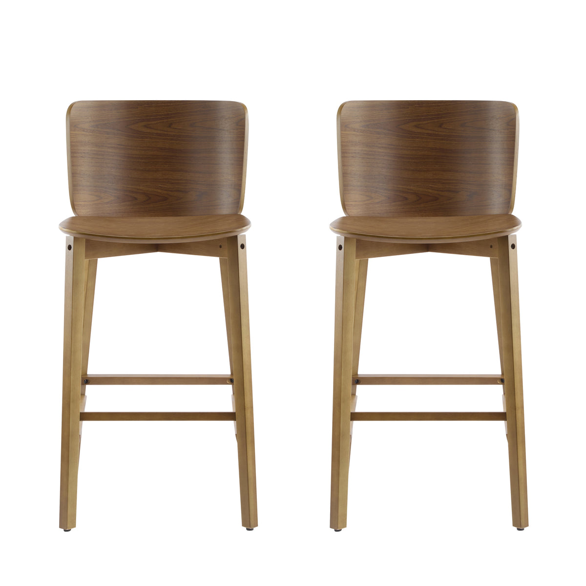 Pari Indoor Wooden Barstool with Ergonomic Bent-Wood Back - Walnut