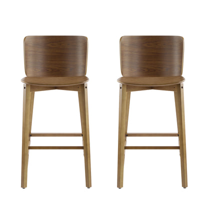 Pari Indoor Wooden Barstool with Ergonomic Bent-Wood Back - Walnut