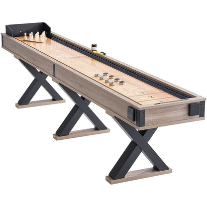 Ultimate 11.5 Ft Shuffleboard & Bowling Combo Game Set - Perfect for Family Game Rooms with Scratch-Resistant Playfield, 8 Pucks, Bowling Set, Wax & Table Brush Included!