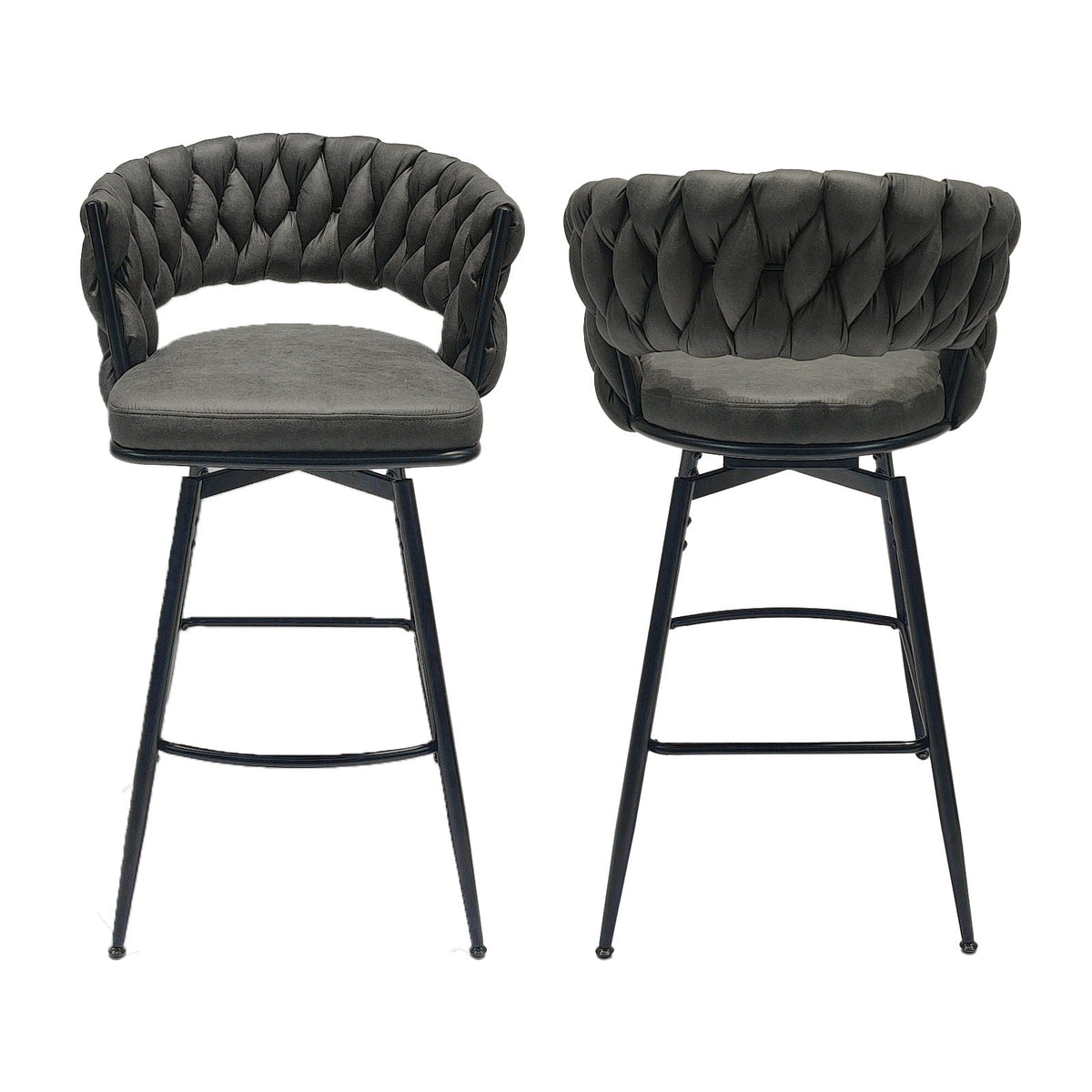 Bar Stool 360 Swivel with Back Footrest - Upholstered, Set of 2