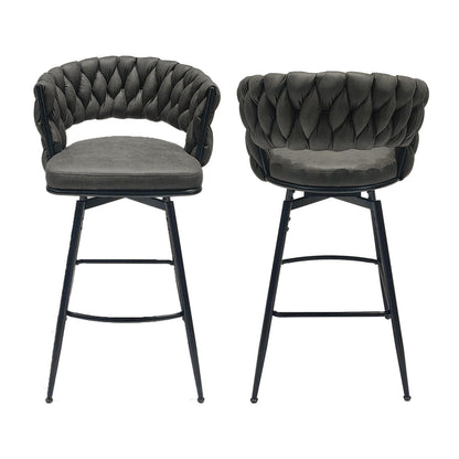 Bar Stool 360 Swivel with Back Footrest - Upholstered, Set of 2