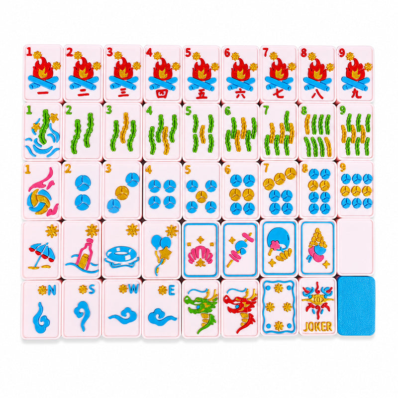 160PCS Beach Inspired American Mahjong Set, 3D Printed Tiles With Colorful Coastal Icons, Complete Table Game Set For Game Night