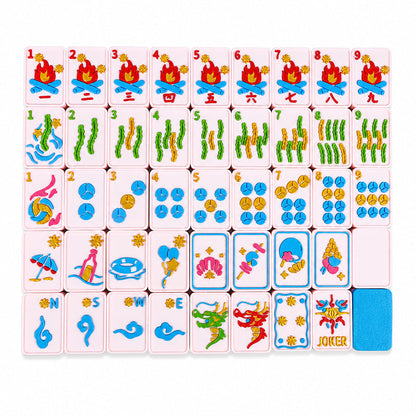 160PCS Beach Inspired American Mahjong Set, 3D Printed Tiles With Colorful Coastal Icons, Complete Table Game Set For Game Night