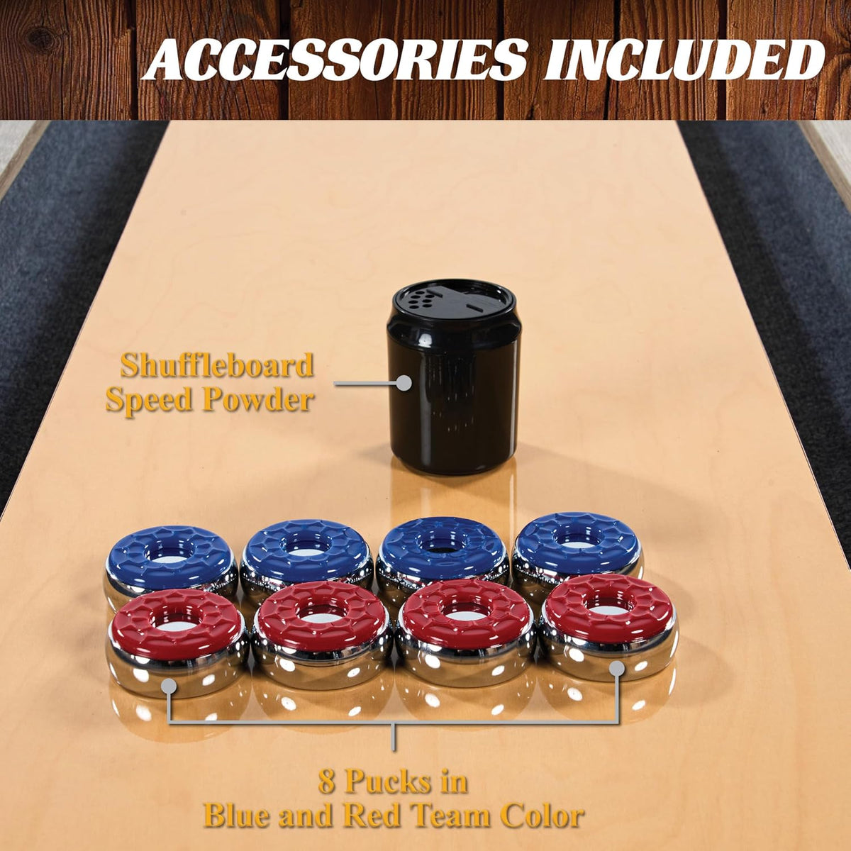 Barrington 9-Foot Shuffleboard Table with Durable Scratch-Resistant Playfield and 8-Puck Set