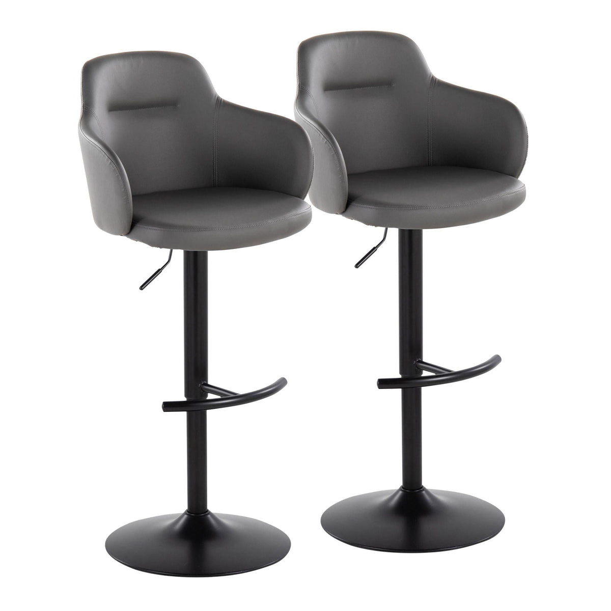 Contemporary Adjustable Barstool Set with Swivel - Rounded T Footrest - Dark Gray or Black