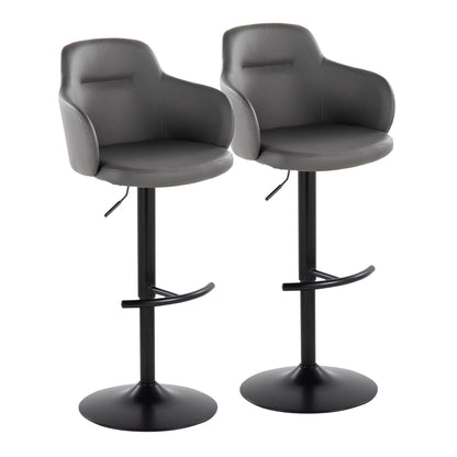 Contemporary Adjustable Barstool Set with Swivel - Rounded T Footrest - Dark Gray or Black