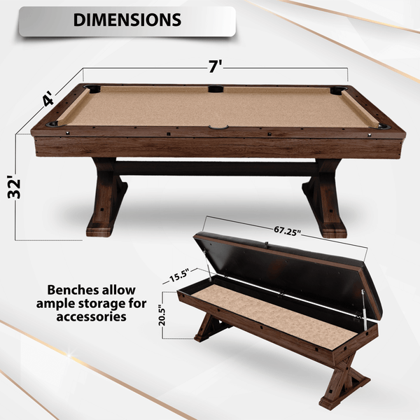 7 Ft 3 in 1 Multi Game Table, Dining Top Pool and Ping Pong Table Combo with Benches