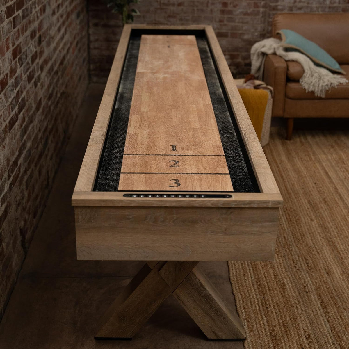 LED Shuffleboard with Contemporary Buffet Top - Illuminated LED Rails and Two-Piece Leaf Design