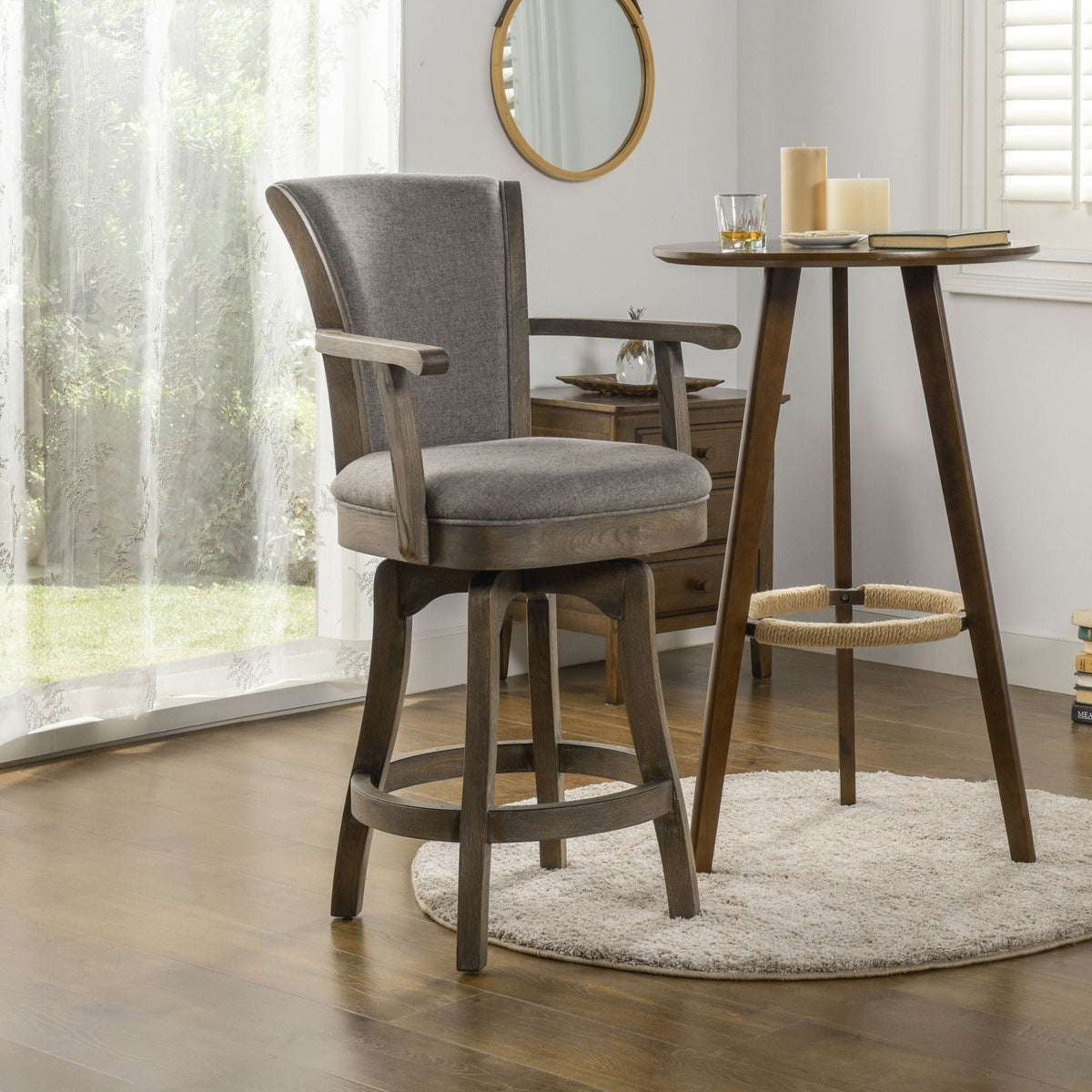 Swivel Counter Height Bar Stool with High Backrest and Solid Hardwood - Multiple Colors