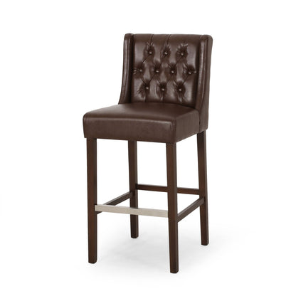 Upholstered Barstool with Button Tufted Wing Back - Multiple Colors
