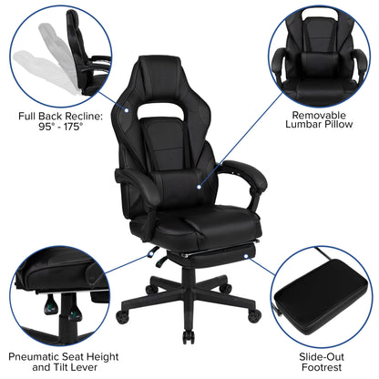 Black Ergonomic Gaming Chair -Recline Back/Arms, Footrest, Massaging Lumbar