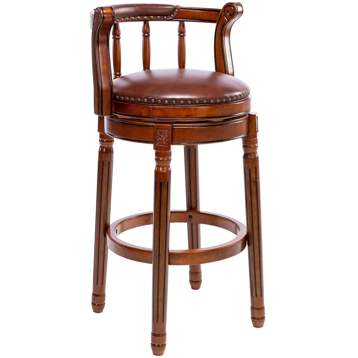 Swivel Cow Top Wooden Bar Stool with 360-Degree Rotation - Blue or Dark Brown