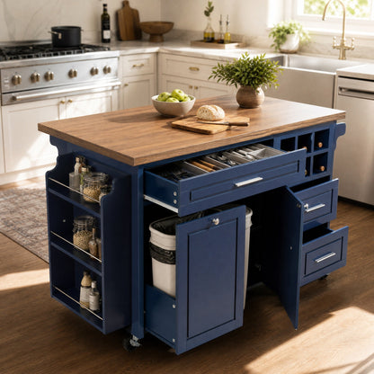Rolling Kitchen Island Cart with Drop-Leaf and Rubber Wood Top - Natural