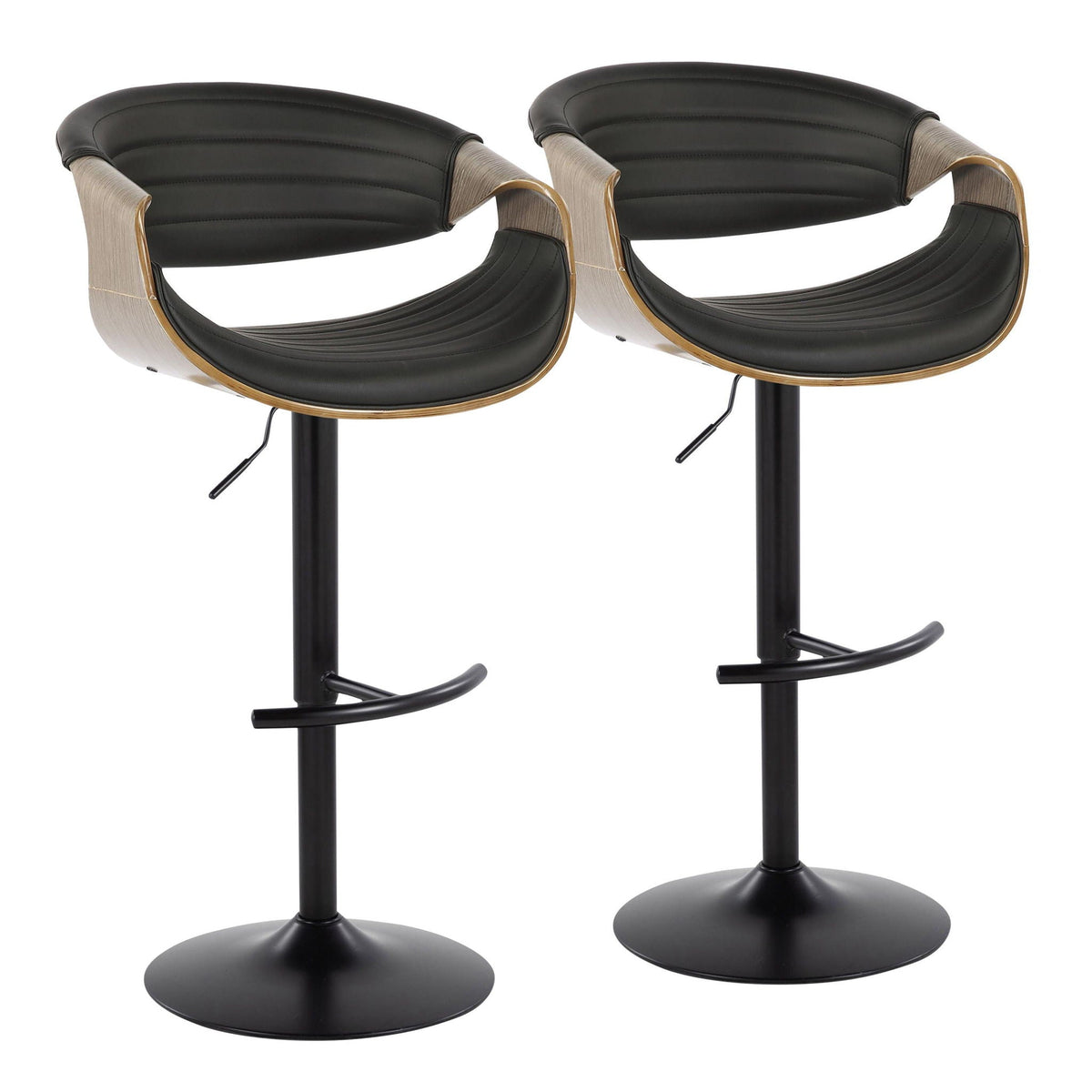 Symphony Mid Century Modern Adjustable Barstool Set with Swivel and T Footrest - Black, Beige, Pearl Silver