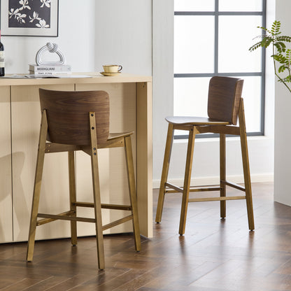 Pari Indoor Wooden Barstool with Ergonomic Bent-Wood Back - Walnut