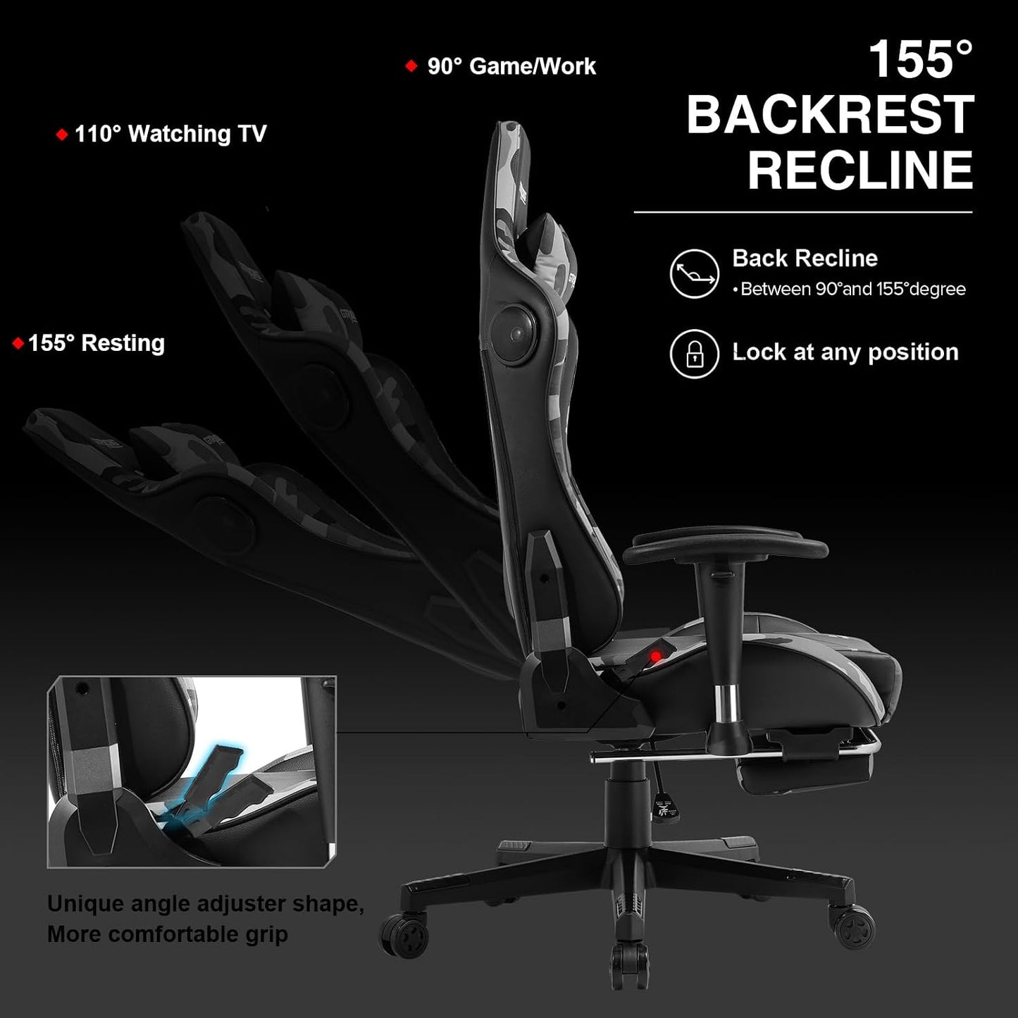 Gaming Chair with Footrest Speakers Video Game Chair Bluetooth Music Heavy Duty Ergonomic Computer Office Desk Chair