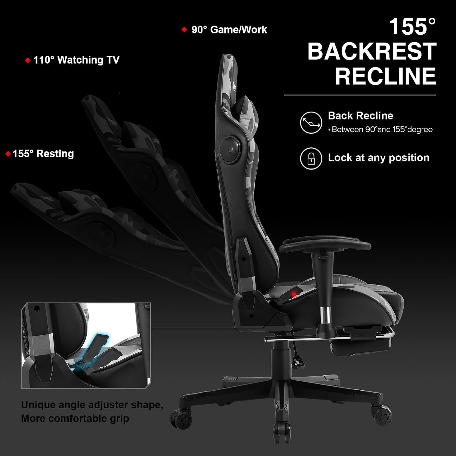 Gaming Chair with Footrest Speakers Video Game Chair Bluetooth Music Heavy Duty Ergonomic Computer Office Desk Chair