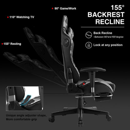 Gaming Chair with Footrest Speakers Video Game Chair Bluetooth Music Heavy Duty Ergonomic Computer Office Desk Chair