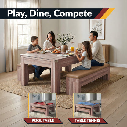 Hathaway Newport 7-ft Pool Table Combo Set with Benches - Light Oak with Red Felt