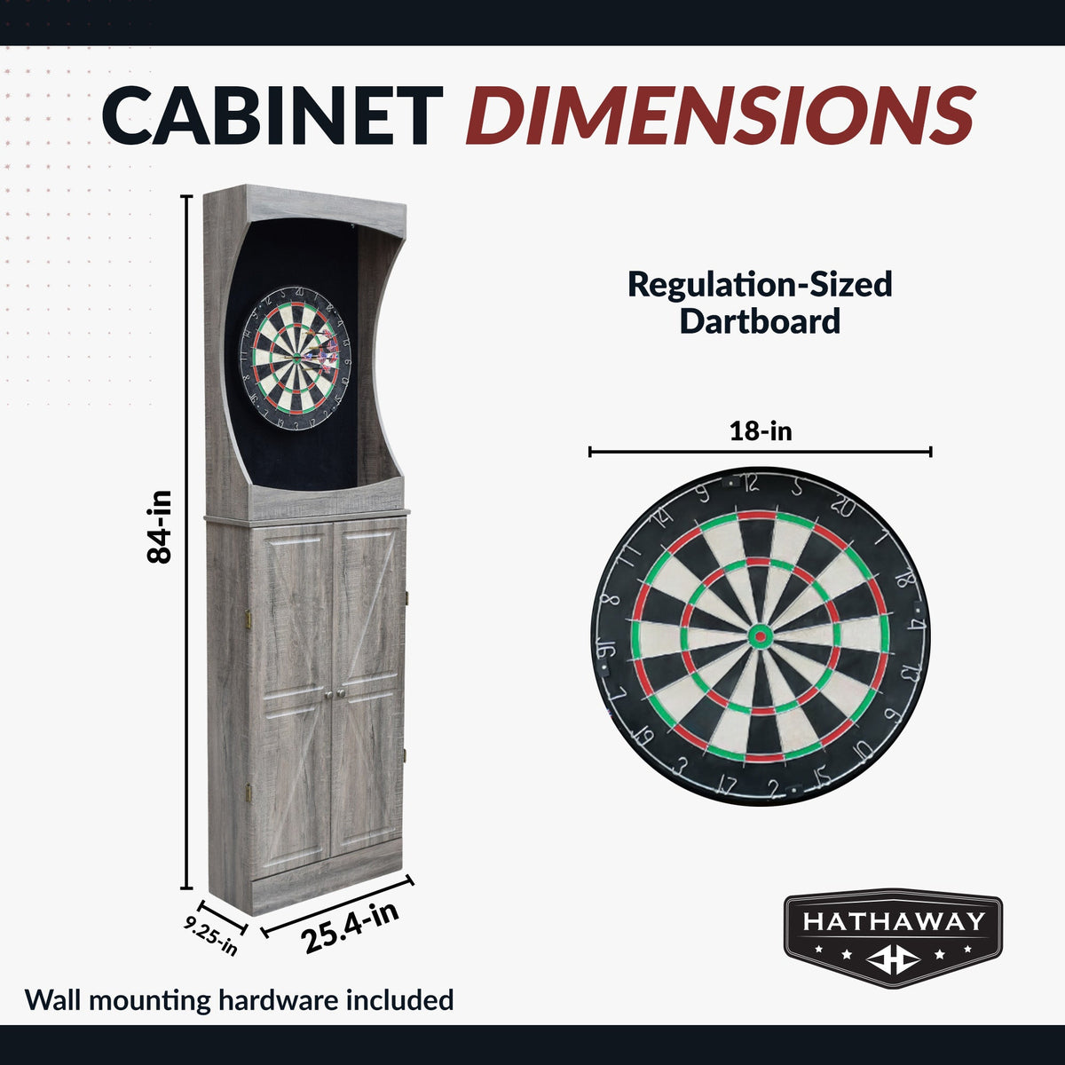 Hathaway Westwood Bristle Dartboard and 84-in Free-Standing Cabinet - Rustic Gray
