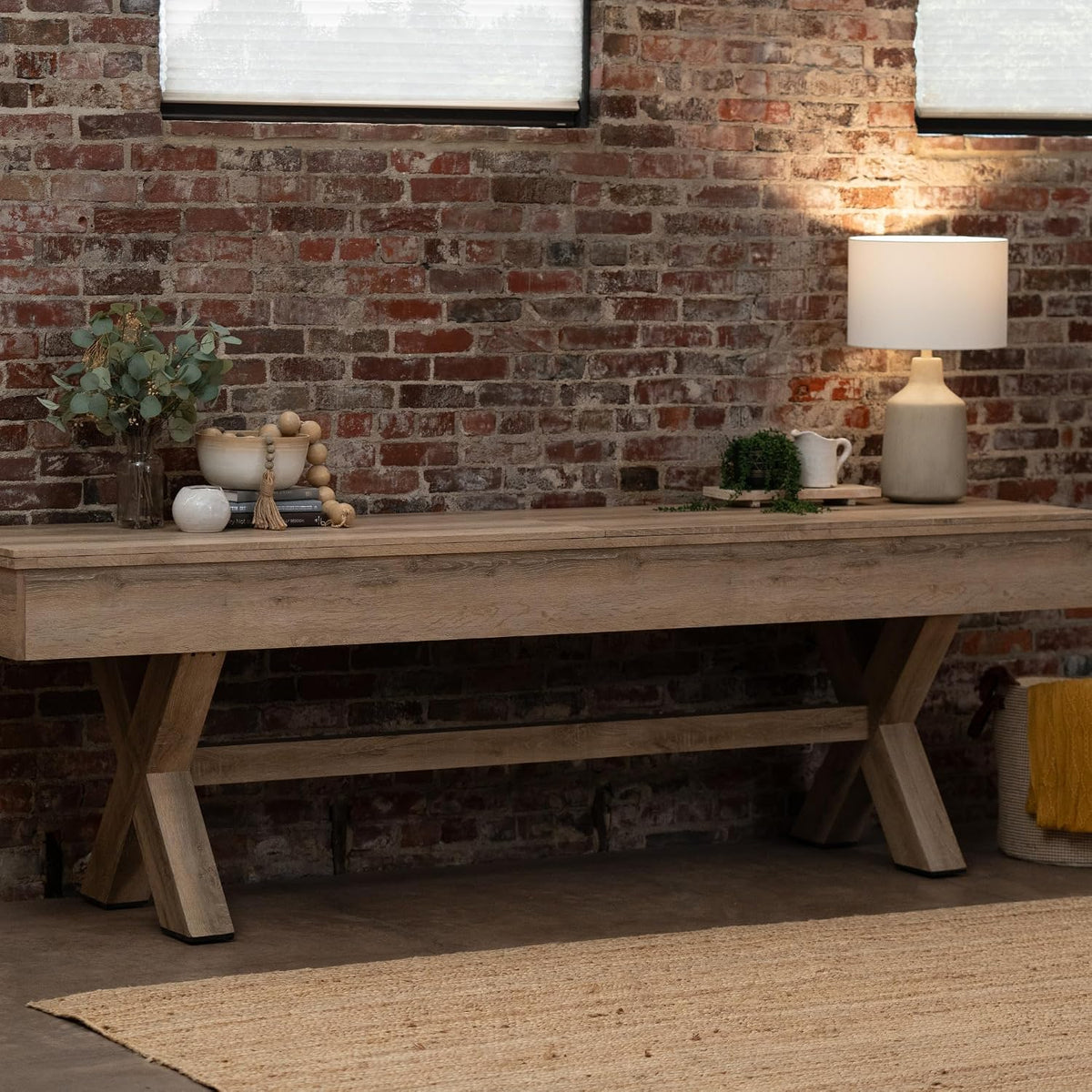 LED Shuffleboard with Contemporary Buffet Top - Illuminated LED Rails and Two-Piece Leaf Design