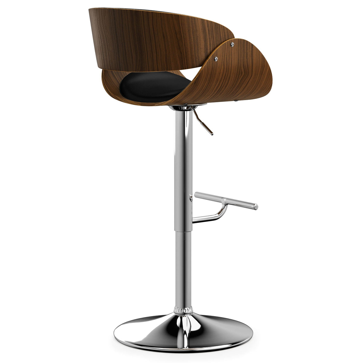 Mid Century Modern Adjustable Swivel Bar Stool with Bentwood Frame - Black, Light Blue, Dark Gray, White