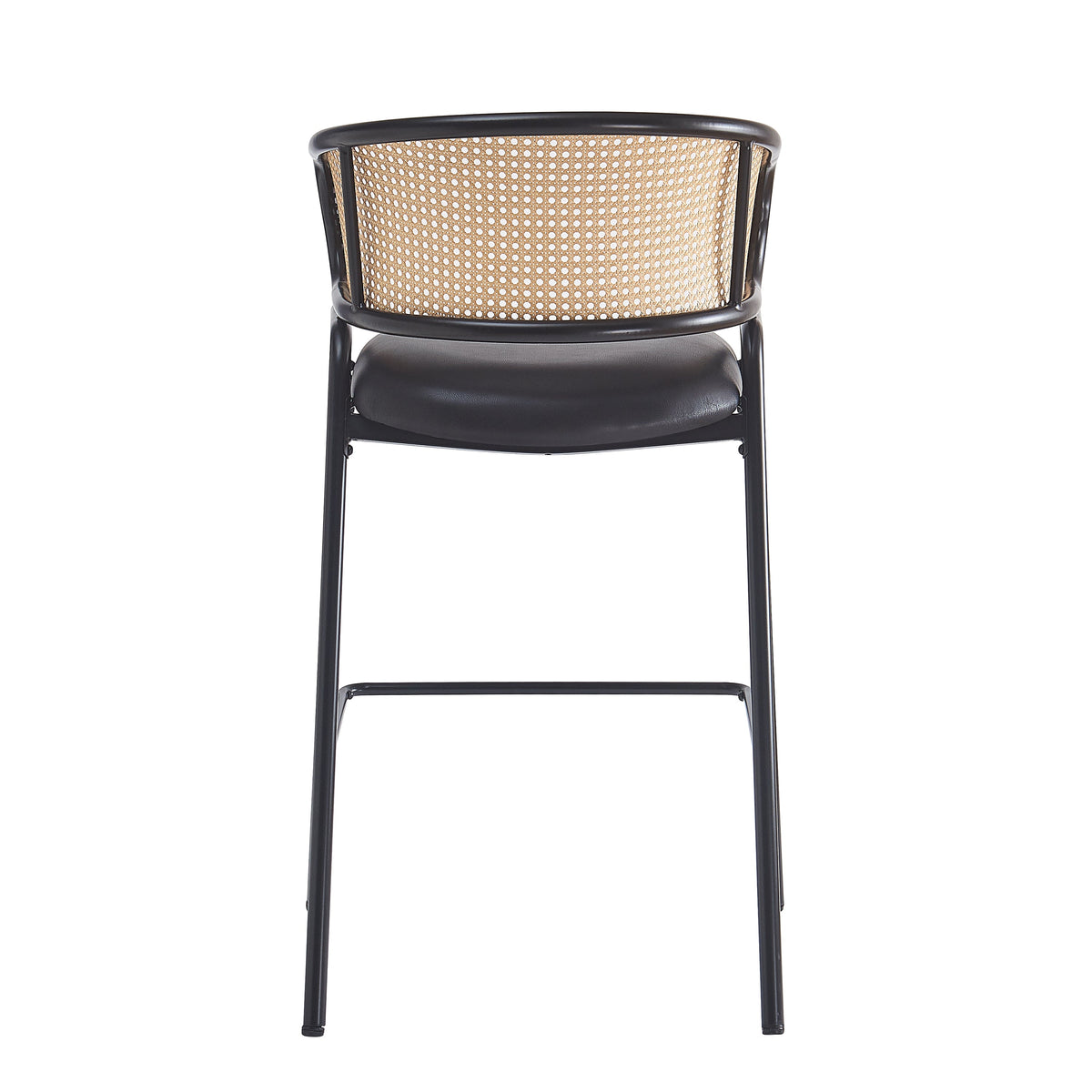 Ethan Indoor Metal Upholstered Barstool Set of 2 with Faux Leather & Rattan - Multi