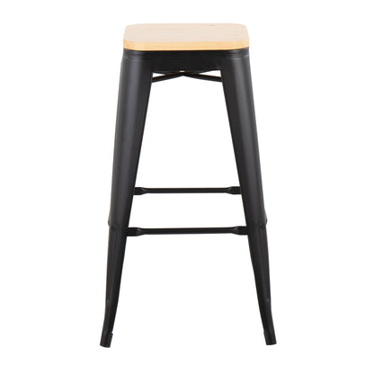 Contemporary Barstool Set of 2 with Stackable Design - Black or White