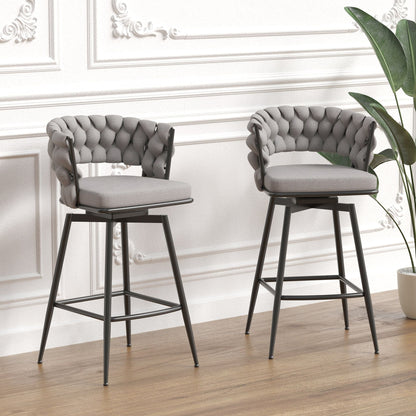 Bar Stool 360 Swivel with Back Footrest - Upholstered, Set of 2