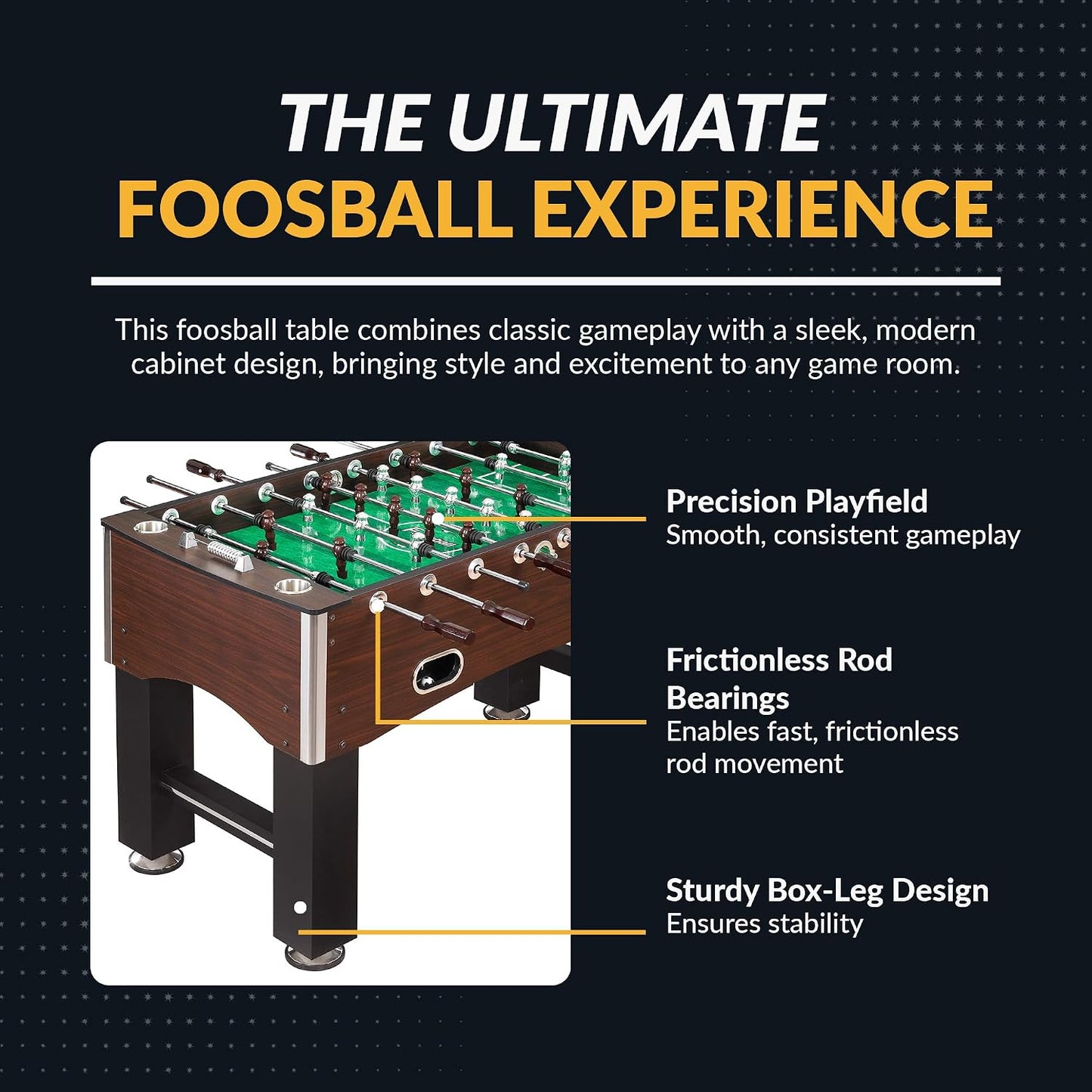 Primo 56-In Foosball Table for Family Game Room - with Counterbalanced Players, E-Z Spin Bearings, Analog Scoring Units, Easy-Grip Handles & Adjustable Leg Levelers - Wood Grain Finish