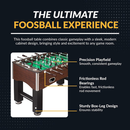 Primo 56-In Foosball Table for Family Game Room - with Counterbalanced Players, E-Z Spin Bearings, Analog Scoring Units, Easy-Grip Handles & Adjustable Leg Levelers - Wood Grain Finish