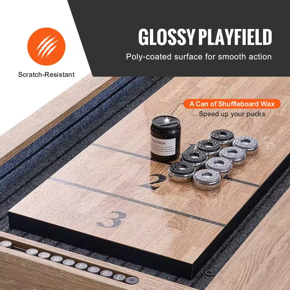 Shuffleboard Table, 9 Ft. Shuffleboard for Family Game Rooms, 2-In-1 Shuffleboard and Bowling Combo Game Set, Playfield