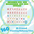 160PCS 3D Printed Floating American Mahjong Tile Set With 4 Dice, Blue Dual-Layer Mahjong Tiles With Arabic Numbers, Jokers & Flowers For Game Night