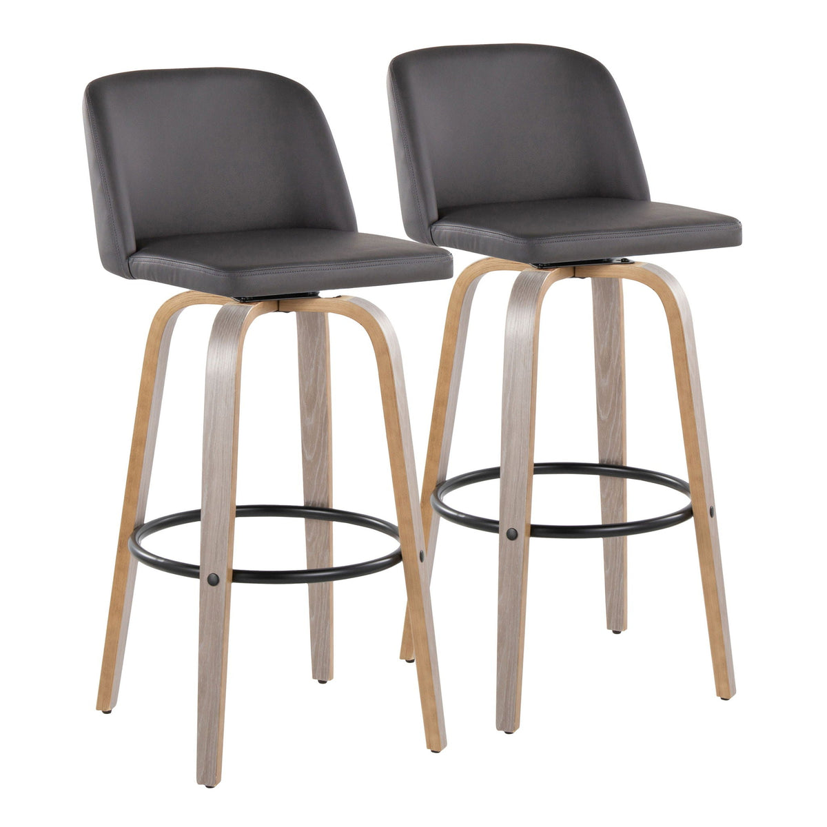 Mid-Century Modern Fixed Height BarStool Set with Swivel Footrest - Multiple Colors
