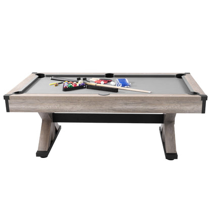 Billiards Table Combo Set, 7ft 3-in-1 Multi Game Table With Dining, Pool, And Tennis Table, Includes Full Set Of Accessories, Wood Color With Grey Cloth, Perfect For Family Game Room Kids Adults