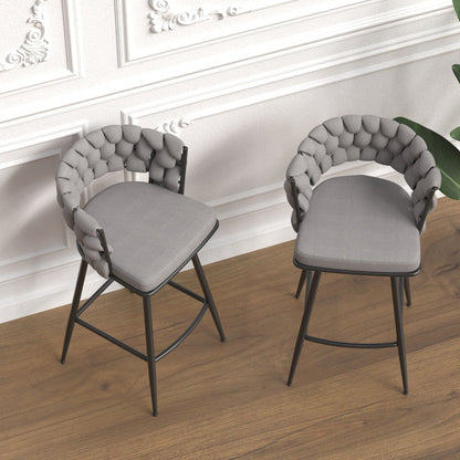 Bar Stool 360 Swivel with Back Footrest - Upholstered, Set of 2