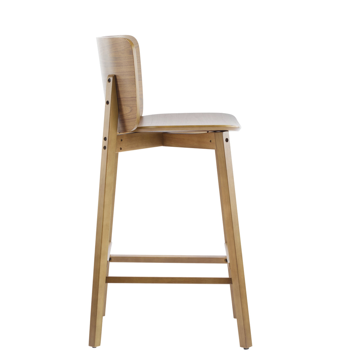 Pari Indoor Wooden Barstool with Ergonomic Bent-Wood Back - Walnut