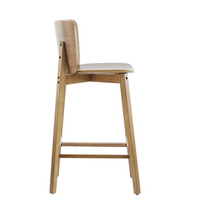 Pari Indoor Wooden Barstool with Ergonomic Bent-Wood Back - Walnut