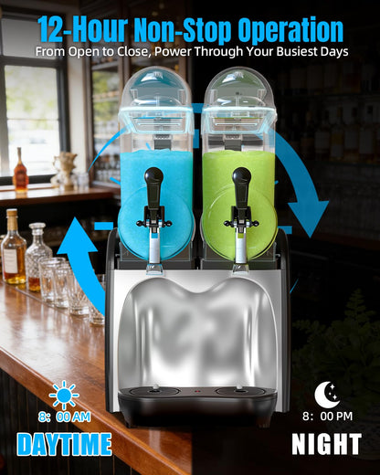 36L Commercial Slushie Machine 2 Tanks 9.5 Gal Frozen Drink Machine for Margarita Wine Slushies, 7-Color LED Light, 5 Smart Modes, Auto Clean, Slushy Machine for Bar Café Restaurant Party 120V/60Hz