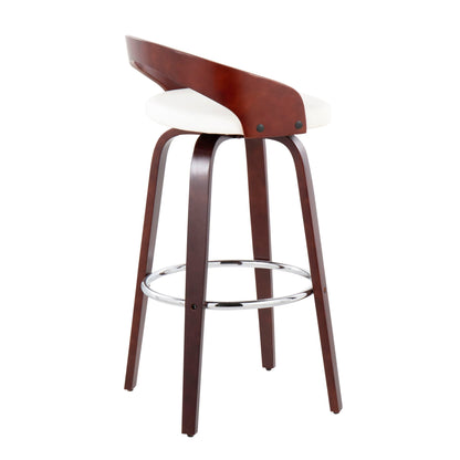 Mid-Century Modern Swivel Barstool Set of 2 with Cushioned Seat - White