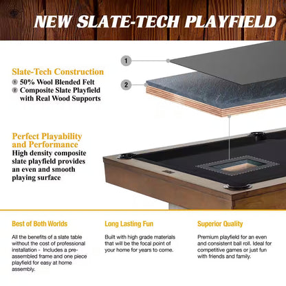 Premium 8 Ft. Slate-Tech Urban Billiard Table with Table Cover, Cue Sticks and Pool Balls
