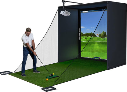 Complete Golf Simulator Enclosure Package – 4K-Ready Impact Screen with Blackout Cage, Projector Mount, Frame Poles, Side Shank Nets | Indoor & Garage Practice | Easy Setup | 12-Month Warranty