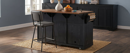 72" Farmhouse Kitchen Island with Fridge Storage & Power Outlet - Black