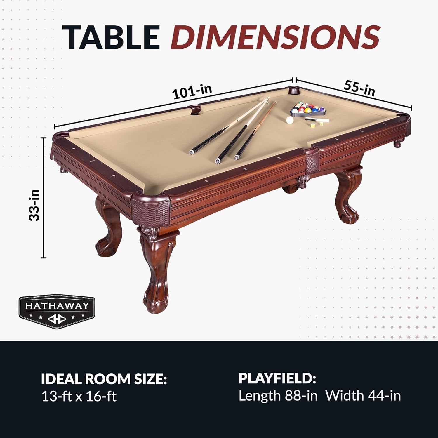 Augusta 8 Ft Furniture Pool Table – Includes Cue Sticks, Billiard Balls – Classic Design Perfect for Family, Home, Dining, or Living Room