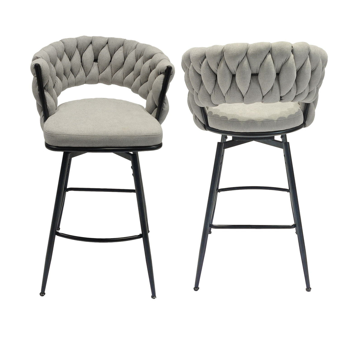 Bar Stool 360 Swivel with Back Footrest - Upholstered, Set of 2