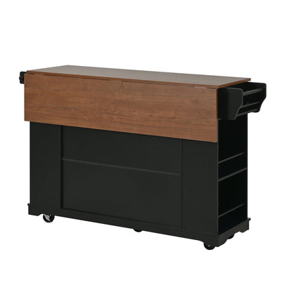 54" Mobile Kitchen Island with Glass Door Storage & Power Outlet - Black, Blue Gray, White