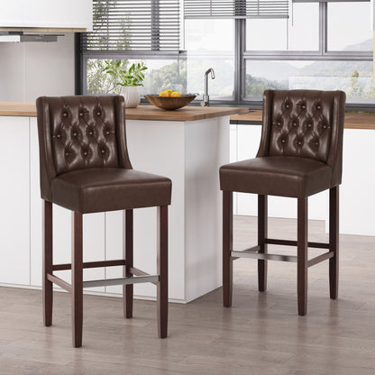 Upholstered Barstool with Button Tufted Wing Back - Multiple Colors