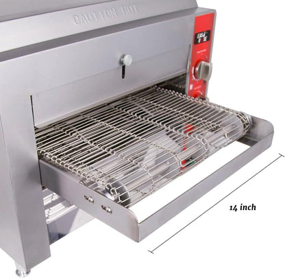 14" Commercial Conveyor Pizza Oven, 3600W 240V Countertop Electric Pizza Baker with 14-Inch Stainless Steel Belt, 6-20P Plug, High Efficiency Fast Baking for Restaurant, Snack Bar, Silver